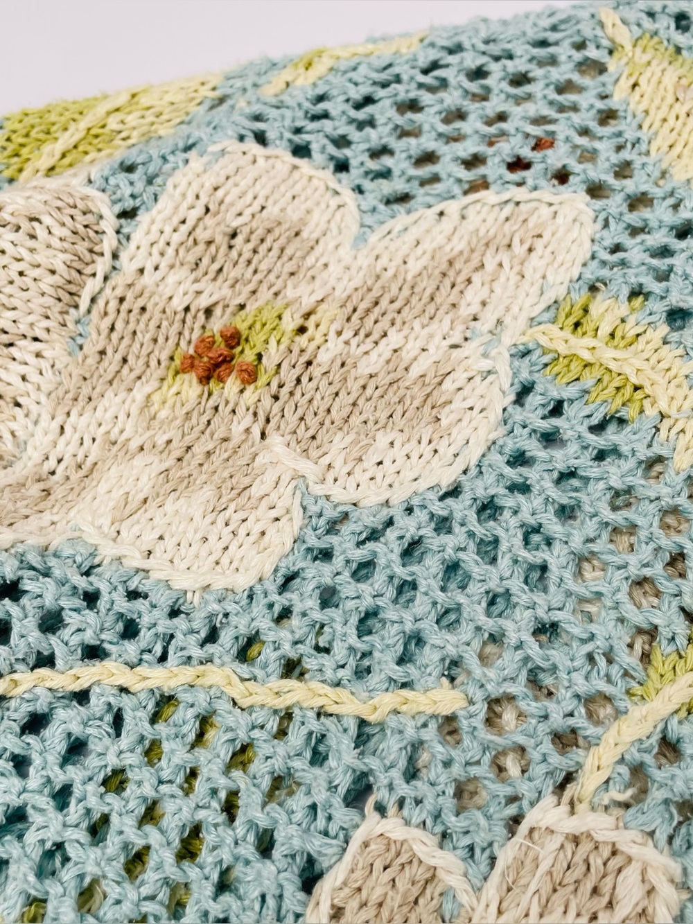 Vintage David Brooks Hand-Knitted Open-Weave Floral Cardigan Linen & Silk Blend - Picture 4 of 8
